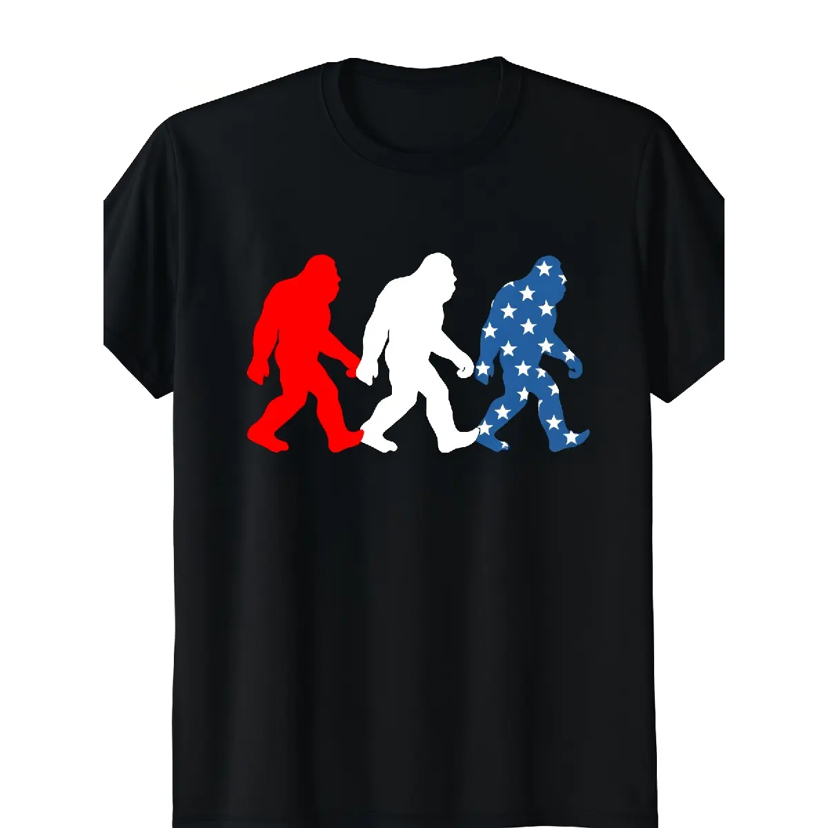 [100% Cotton] 100% Cotton Men'S Crew Neck Short Sleeve T-Shirt Featuring a Sasquatch And American Flag Design Single-Sided Print in Regular Fit from Sizes S to XXXL in Black This Unisex Graphic Tee Retro Casual Short-Sleeved T-Shirt with Round Neck and P
