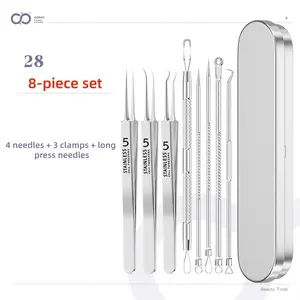 8-Piece Acne Needle Clipper Set, Multifunctional Beauty Tool Kit with Precision Tweezers, Non-Slip Easy Grip, Home Skincare, Professional Use