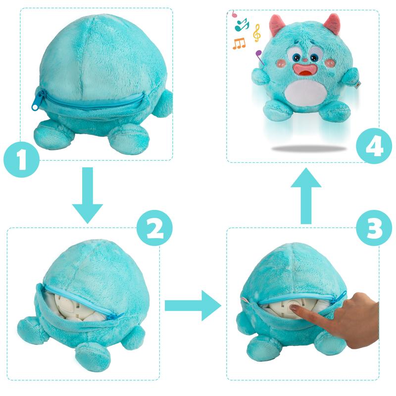 Lumo Puff Bouncing Monster Plush Toy 9.5"*8.5" Singing Mimicking Repeating Talking with 48 Melodies & Recording Feature Best Gift for Xmas Birthday Party Thanksgiving Halloween Weighted Stuffed Animal Sensory Cuddle Box Cute Soft plushie