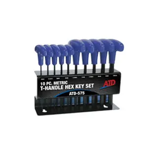 212 MAIN Metric T-Handle Hex Wrench Set - ATD Tools ATD-575, 10Pc, Steel Shafts, Plastic Grip, Custom Rack, Hex Wrenches