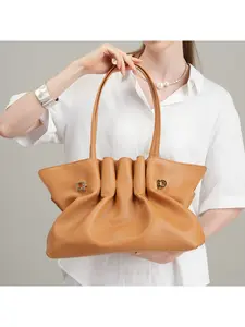 Star same underarm shoulder bag, women's drawstring pleated cloud bag, spring and summer portable leather large-capacity tote bag
