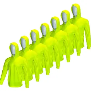 7 SHIRT PACK Hi Visibility Yellowultra lightweight Long sleeve hoodie shirt / 100 % polyester birdeye Fabric for quick dry