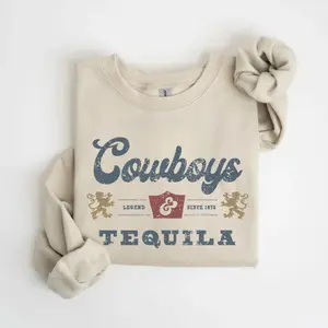 Cowboys And Tequila T-shirt Western Sweatshirt, Barbecue Party, Cricut & Silhouette Country Sweatshirt Cowboy Sweatshirt Gift