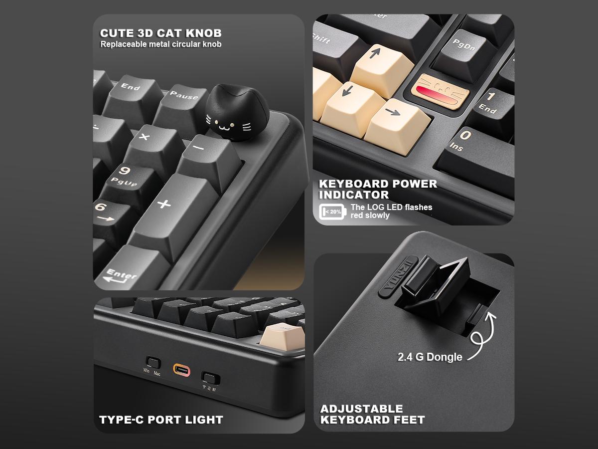 YUNZII B98 PRO Wireless Mechanical Keyboard, QMK/VIA Gaming 96% Layout with Numpad and Cute Cat Knob, BT/2.4G/USB-C, Pre-Lubed Switch Hot Swap Gasket, RGB for Win/Mac