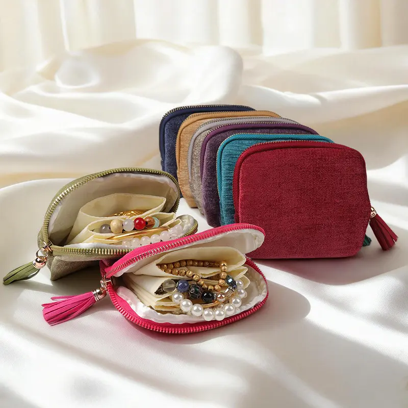 Portable Jewelry Organizer & Box, Crystal Jewelry Storage Pouch for Rings, Bracelets & Bangles with Tassel Zipper, Elegant Jewelry Roll for Journey