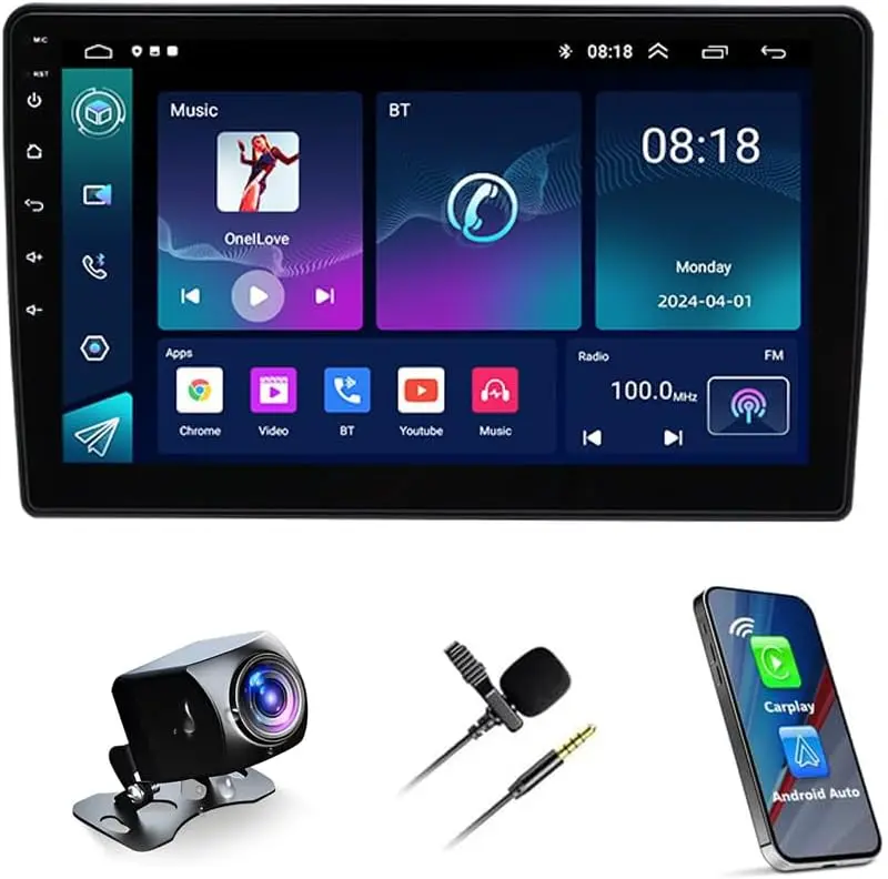 10 inch 2.5D Touchscreen Android 13 Car Stereo with Modern UI, Wireless Sync, GPS Navigation, CarPlay, Android Auto, 2+32G, Bluetooth, WiFi, FM/RDS, SWC, Mirror Link, AHD Backup Camera for Ford F150/F250 2004-2014