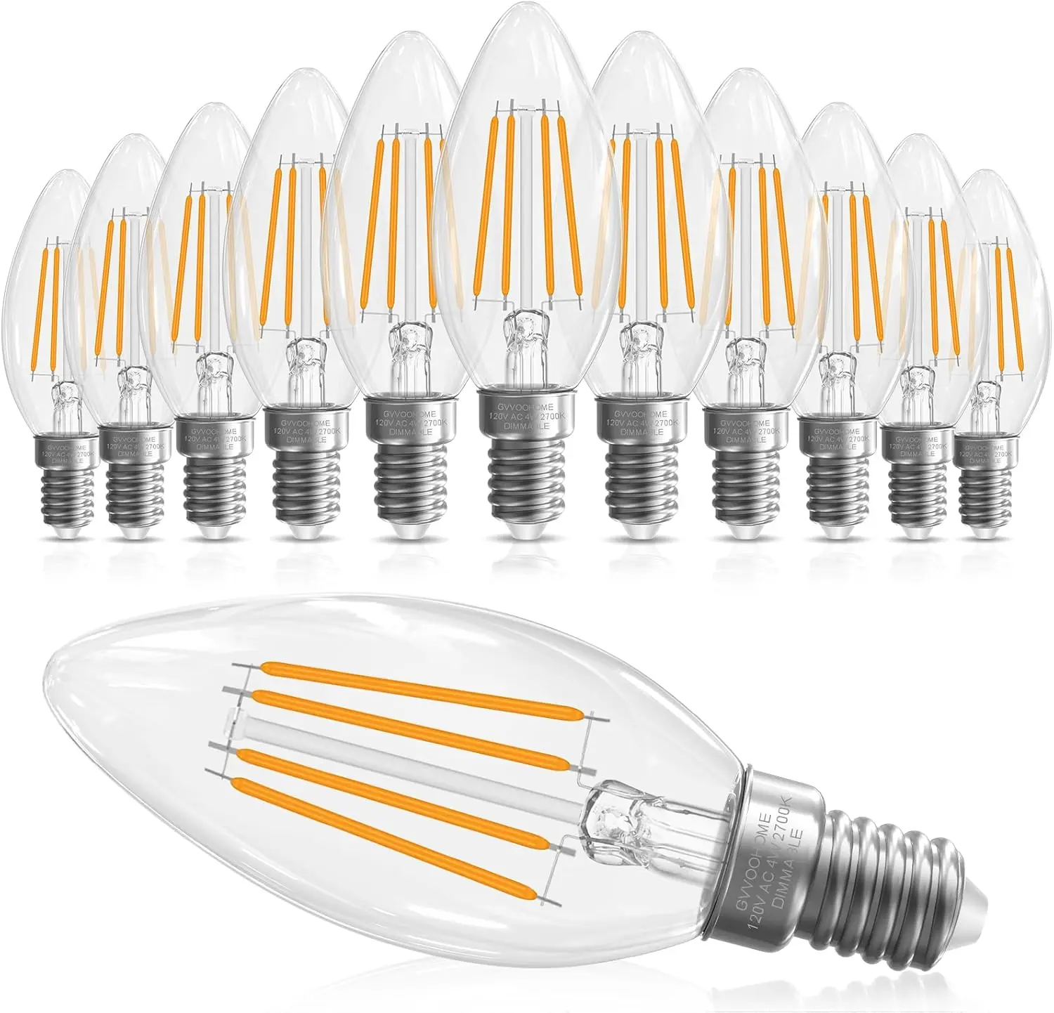E12 Candelabra Bulb 40 watt Equivalent, E12 LED Bulb Dimmable Chandelier Light Bulbs, B10 Candle Light Bulbs 2700K Soft White, 90+CRI, 400LM, Clear Glass, 12 Pack