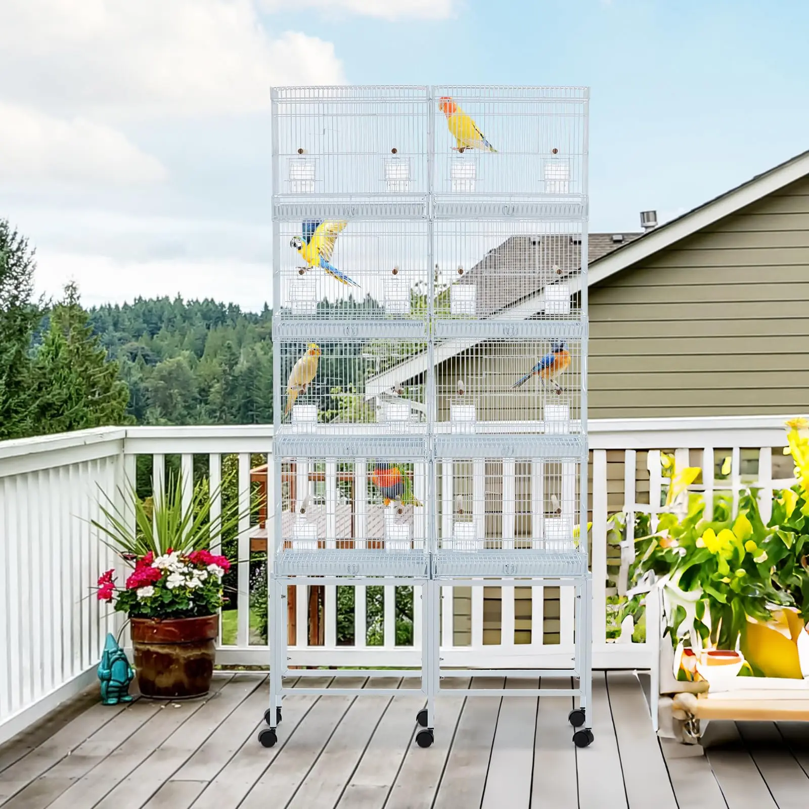 67'' Parrot Playstand with Perches & Ladders - Mobile Bird Playground with Removable Tray for Indoor/Outdoor Use, Black Hammertone Finish,White