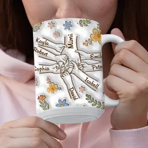 Personalized You Hold Our Hands Mug, Custom 3D Inflated Effect Mug, Mother's Day Gift For Mom/Grandma, Mom Coffee Mug, Mom Gift,Grandma Gift