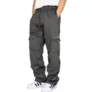 Men's Cargo Fleece Sweatpants - Casual Loose-Fit Open-Bottom Athletic Pants with Pockets, 100% Polyester Soft Stretch Fabric, Machine Washable, Stylish Motocross Beige Plain Trouser (Small)