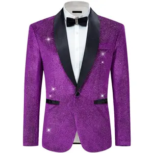 Lars Amadeus Men's Wedding Shawl Lapel Metallic Glitter Suit Jackets Purple XX Large