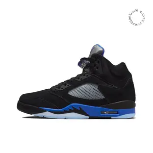 Black Suede High-Top Retro Basketball Shoes with Blue Accents and Translucent Icy Blue Outsole