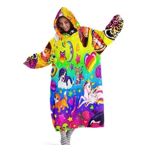 Hoodie blanket, wearable blanket, Cozy Hooded Blanket, colorful unicorn animal print hooded wearable blanket, digital printed flannel blanket, soft and warm blanket sofa cover, air conditioning blanket, nap blanket cover, office bed, camping trip
