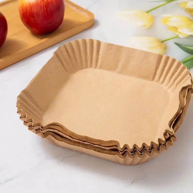 Durable Square Non-Stick Air Fryer Liners, 100-Count Premium Pleated Paper Sheets - Bakeware Baking Utensils for Safe Cooking, Easy Cleanup in Home Kitchens, Oven-Ready