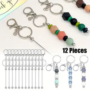 12pcs Metal Keychain Making Kit - DIY Beaded Jewelry & Pendant Craft Set, for DIY handmade key chains, bag decoration, gift giving