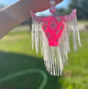 Neon pink cow skull car freshie