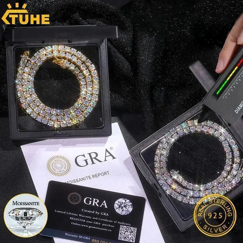 Moissanite Tennis 925 Necklaces VVS1 Moissanite Tennis Necklace Silver For Men Women Pass Diamonds