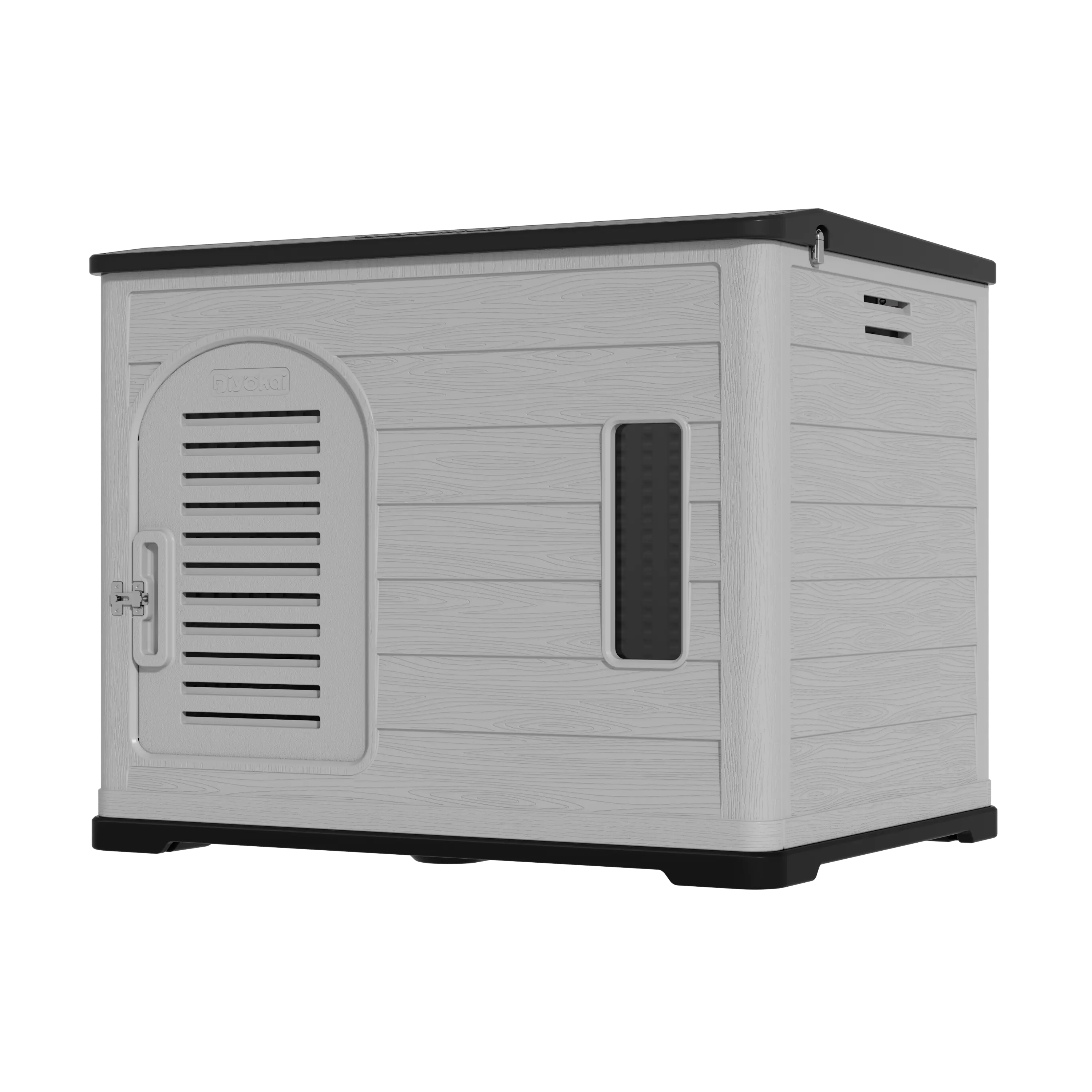 Diyokai XLarge Durable Plastic Dog House for Big Dogs - Indoor/Outdoor, Double-Layer Insulated, Open-Top Cover, Lockable Sliding Door, Elevated Floor (46''L*38''W*39''H)