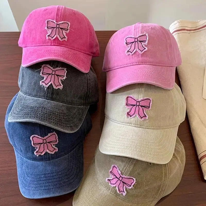 Women's Bow Embroidered Cotton Baseball Cap, Adjustable Minimalist Streetwear Hat for Casual & Sports Wear, Adjustable Hat, Streetwear Cap, Hats