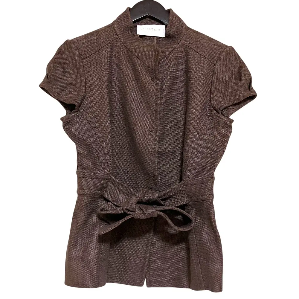 Pre-owned Valentino Linen Small Leather Goods Roma Cotton Short Sleeve Puff Sleeve Jacket