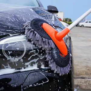 Snowy Chenille Dual-Head Rotating Car Wash Mop, Adjustable Metal Long Handle, High-Aesthetic Creative Cleaning Tool, Car Detailing Brush
