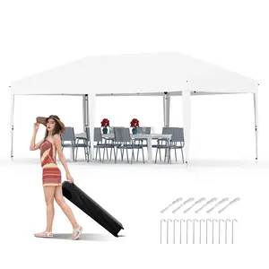 10'x20' Pop Up Canopy, Beach Ten with One Push Setup, Heavy Duty Outdoor Instant Canopy Tent with Portable Roller Bag, Silver Coated Top, 3 Adjustable Height, Sandbags,White
