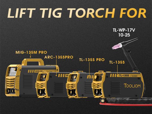 TOOLIOM 150A Lift TIG Torch, 13ft Air-Cooled Welding Gun, 10-25mm² Dinse Connector, Compatible with TOOLIOM TL-135S, TL-135S PRO, ARC-135PRO and MIG-135 PRO Welder