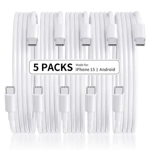60W USB C to USB C Fast Charging Cable, 5 Counts Type C To Type C Fast Charging Data Sync Cable, Fast Charging Cable for iPhone 15, Android Phone