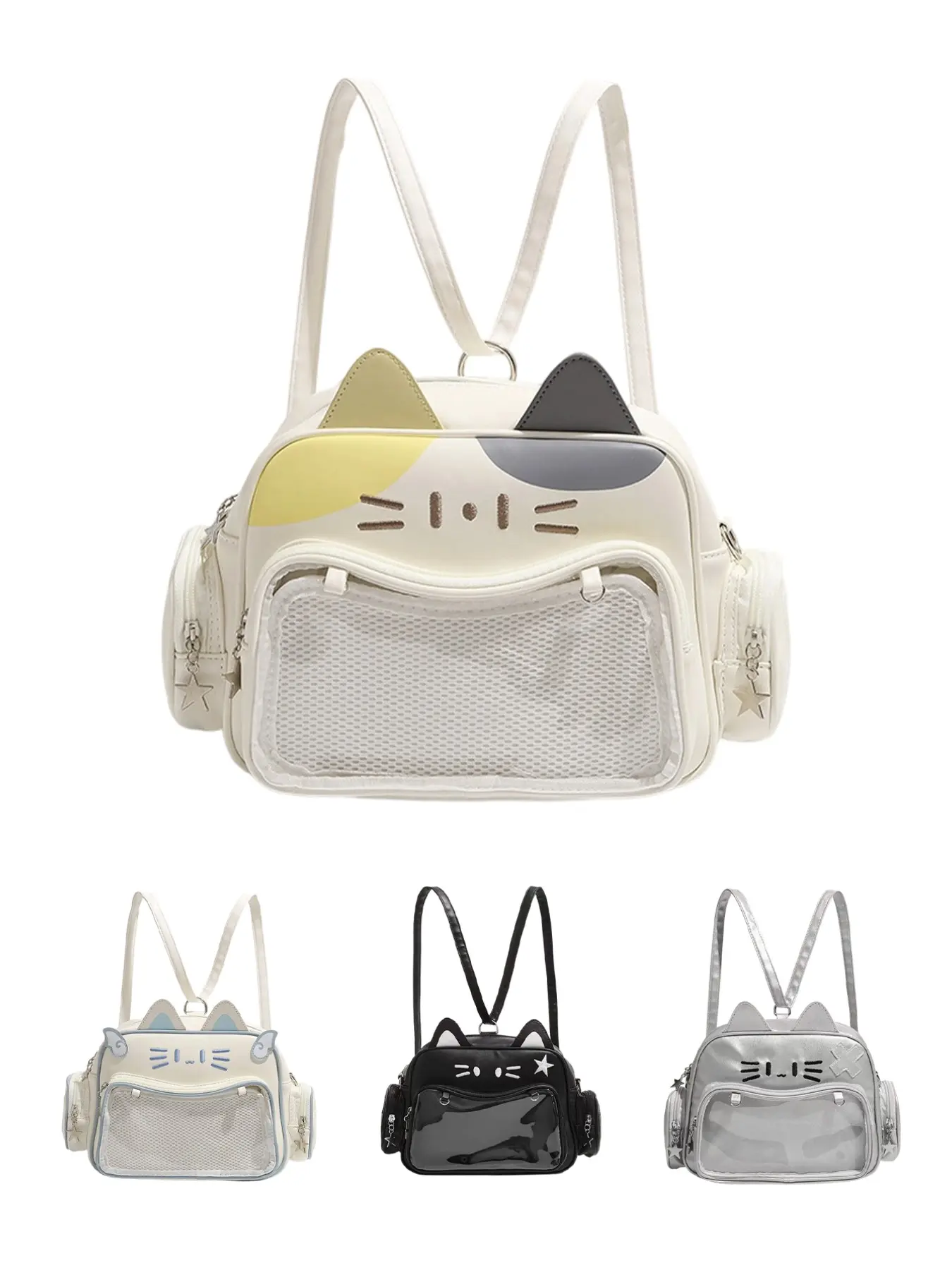 Cute Anime Cat Backpack, Small Capacity Crossbody Bag, Transparent Buckwheat Shoulder Handbag, Y2K Mechanical Cat Small Backpack