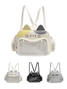 Cute Anime Cat Backpack, Small Capacity Crossbody Bag, Transparent Buckwheat Shoulder Handbag, Y2K Mechanical Cat Small Backpack