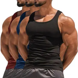 Men's 3-pack sleeveless tank tops feature breathable crew necks and come in multiple colors; summer style is perfect for various sports and outdoor runs 95% polyester/5% spandex