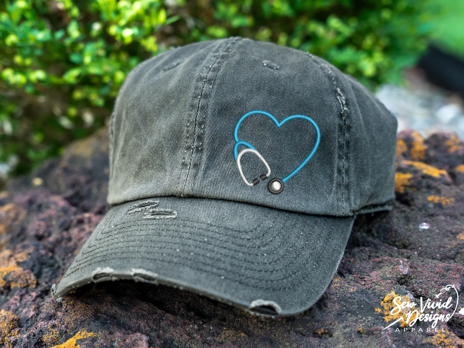 Stethoscope Heart Hat | Distressed Baseball Cap OR Ponytail Hat | Nurse Hat | Stethoscope Accessories | Stethoscope Monogram | Nurse Gift