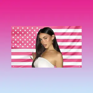 Madison Beer Pink USA Flag | Hot Girl Aesthetic Tapestry | Pink American Flag Wall Decor | Madison Beer Poster Banner Modern Stripe Design