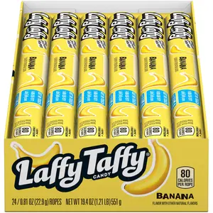 Laffy Taffy Banana Rope Candy 24 Count 0.81 oz Each Fruit Soft Snack Sweet 80 Calories Per Rope