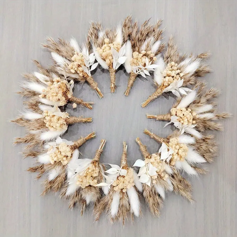12Pcs Boho Dried Flower Bouquet Mini Wedding Handmade Dry Flowers Decor For Vase Crafts DIY Photo Boutonniere For Men Floral Plant Flower For Bridesmaid Child Gift Birthday Decor