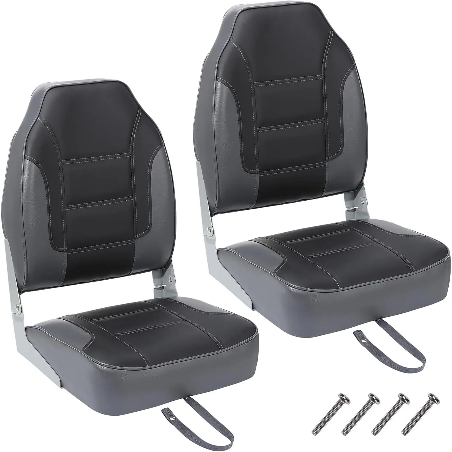 GARVEE 2 Pack High Back Folding Boat Seats with 23.2"x15.5" Thick Elastic Cushions, Waterproof Design for Fishing, Bass Tracker, Sightseeing, and Speedboats in Black