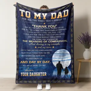 "Thank You Dad" Throw Blanket, Heartfelt Poem & Night Sky Design, Cozy Plush Blanket for Daughter-to-Dad Appreciation