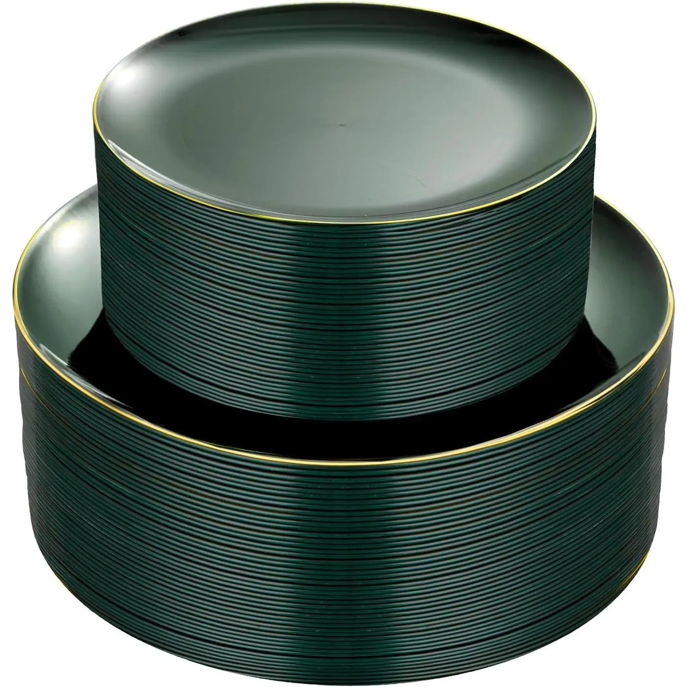100 count Green Plastic Plates - Green Disposable Plates With  Rim - Include 50 count Dinner 10.25inch,50 Pieces Dessert 7.5inch for Party&Christmas