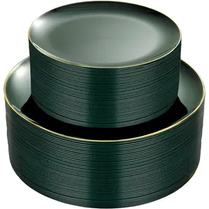 100 count Green Plastic Plates - Green Disposable Plates With  Rim - Include 50 count Dinner 10.25inch,50 Pieces Dessert 7.5inch for Party&Christmas