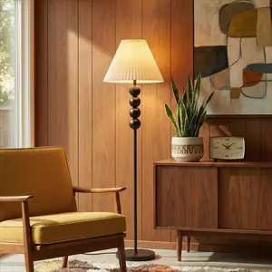 65"H Mid-Century Modern Wood Large Floor Lamp with Pleated Lampshade, Modern LED Standing Lamp, For Home decor, Bedroom, Livingroom