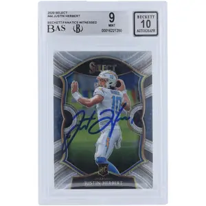 Justin Herbert Los Angeles Chargers Autographed 2020 Panini Select #44 Beckett Fanatics Witnessed Authenticated 9/10 Rookie Card - Fanatics Authentic Certified