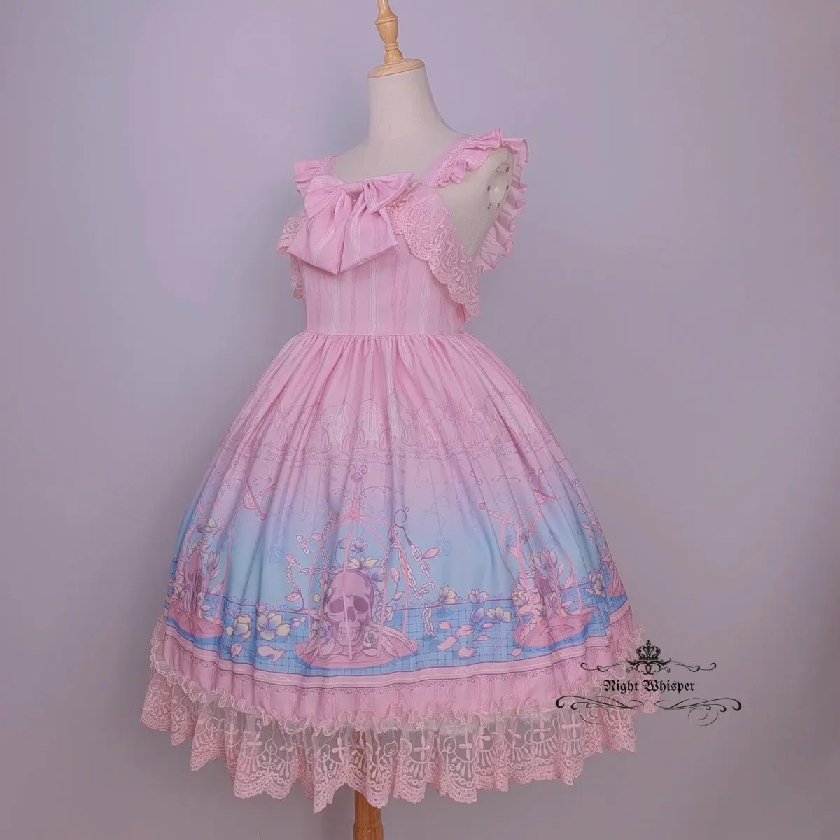 Pastel Goth Skull In Cage (with Pockets)