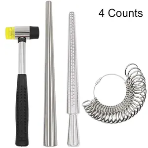 Ring Sizer Mandrel Measuring Tool, Jewelry Making Kit with Rubber Hammer & Ring Sizing Gauge, Practical Hand Measuring Tools