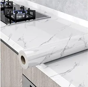 Glossy Marble Paper Granite Gray/White Peel and Stick Self Adhesive Removable Wallpapers 15.8″ ×118″ Waterproof Countertop Paper for Cabinet Kitchen Viny Film