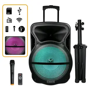 Trexonic Combination 15 Inch Bluetooth Portable Speaker and Tripod Stand with Reactive Lights, FM Radio, USB/TF Inputs, Rechargeable Battery & Voice Broadcast Adjustable Card Connection Devices Memory Handle Wired Audio