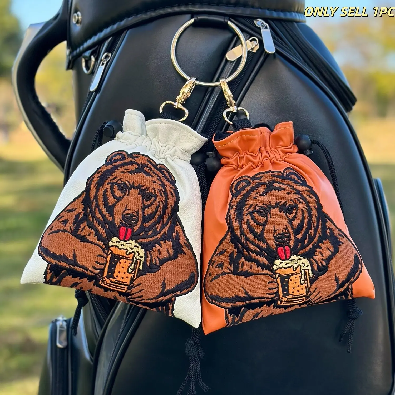 Fashionable Golf Valuables Bear Pattern Drawstring Bag, Portable Golf Handbag with Pull Cord Closure, Available in and Golf Gift Accessory