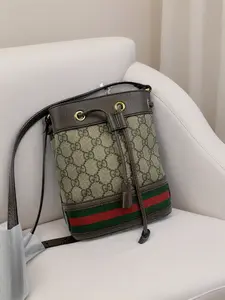 Pre-owned GUCCI Classic Red & Green Web Stripe Pattern Drawstring Mini Bucket Bag Crossbody & Shoulder Wear/WJ03224531