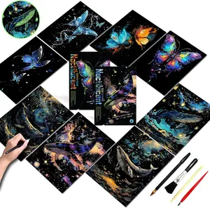 Scratch Art for Adults and -Glow in The Dark Scratch Painting Craft Kit (8 Sheets A4)|DIY Foil Engraving Art Set|   for Travel Lovers,Craft Lovers, Decors (Butterfly & Whale)