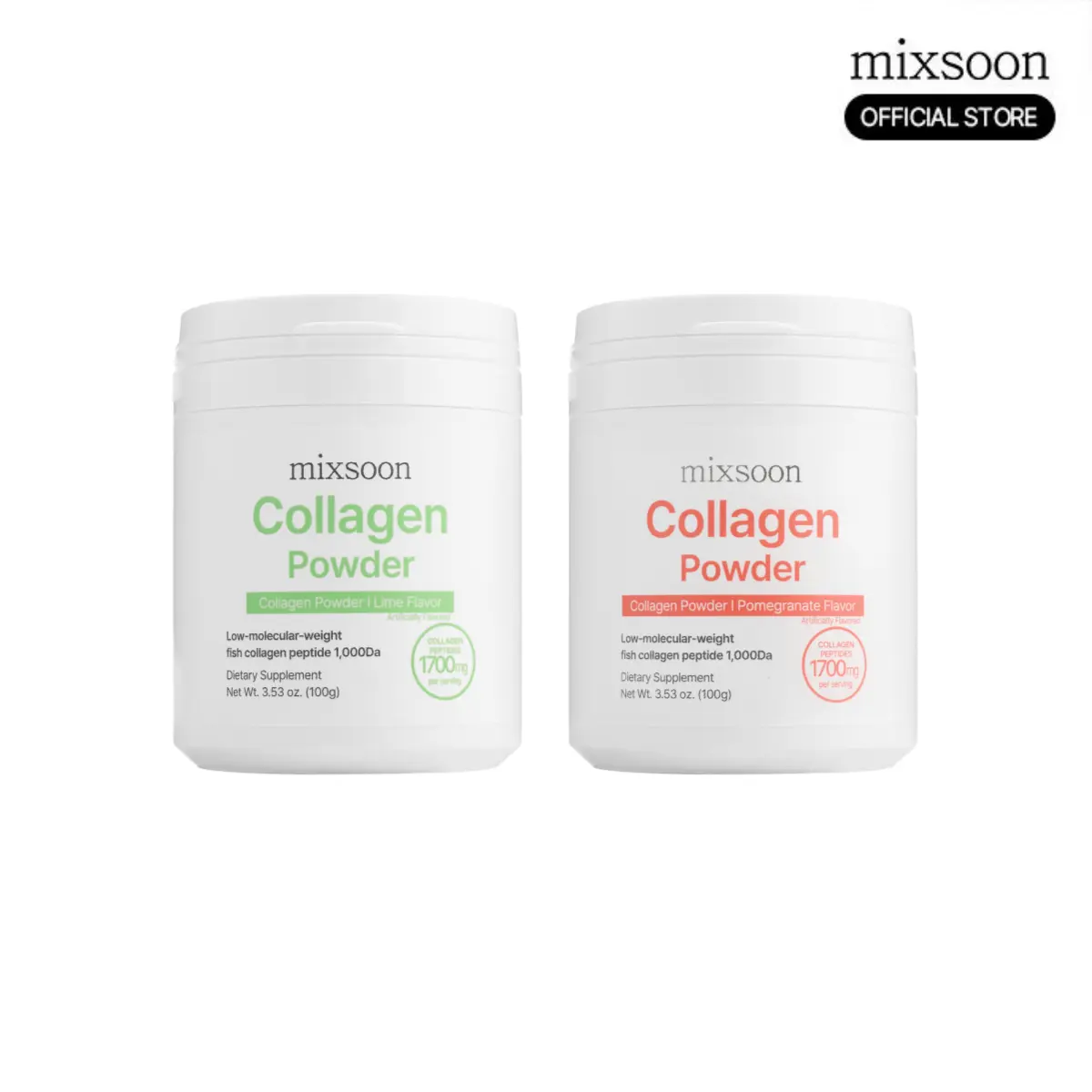 [mixsoon Official] Korean Marine Collagen Supplement Glow Drink Duo - Inner Beauty Skin Care Powder, Low Molecular Fish Base with Vitamin C, Lime, Pomegranate, Gluten Free, 100g x 2
