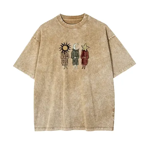 valentine shirts Sun Moon Star Character Graphic Oversized T-Shirt Vintage Washed Casual Cotton Loose Tees Harajuku Streetwear Fashion Comfortabl